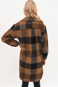 Chestnut Plaid Button-Down Flap Pocket Long Shacket & Button Down Shirt