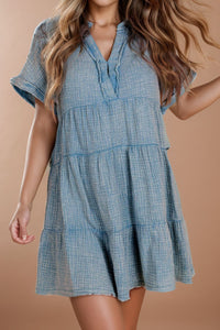 Tiered Notched Short Sleeve Dres