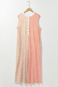 Orange Stripe Oversized Buttoned Front Sleeveless Wide Leg Jumpsuit