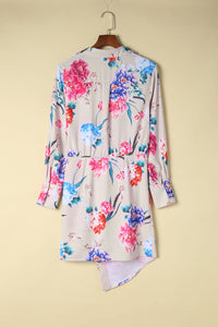 Multicolor Floral Print Wrap Tie Mini Shirt Dress