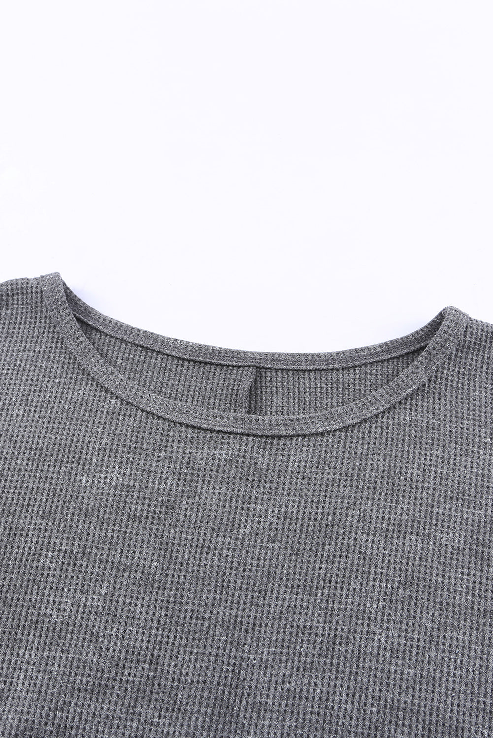 Gray Waffle Knit Side Slit Pullover Top