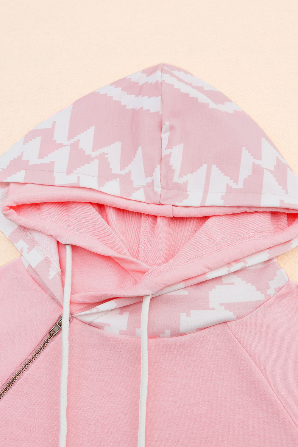 Pink Aztec Print Patchwork Thumb Hole Hoodie