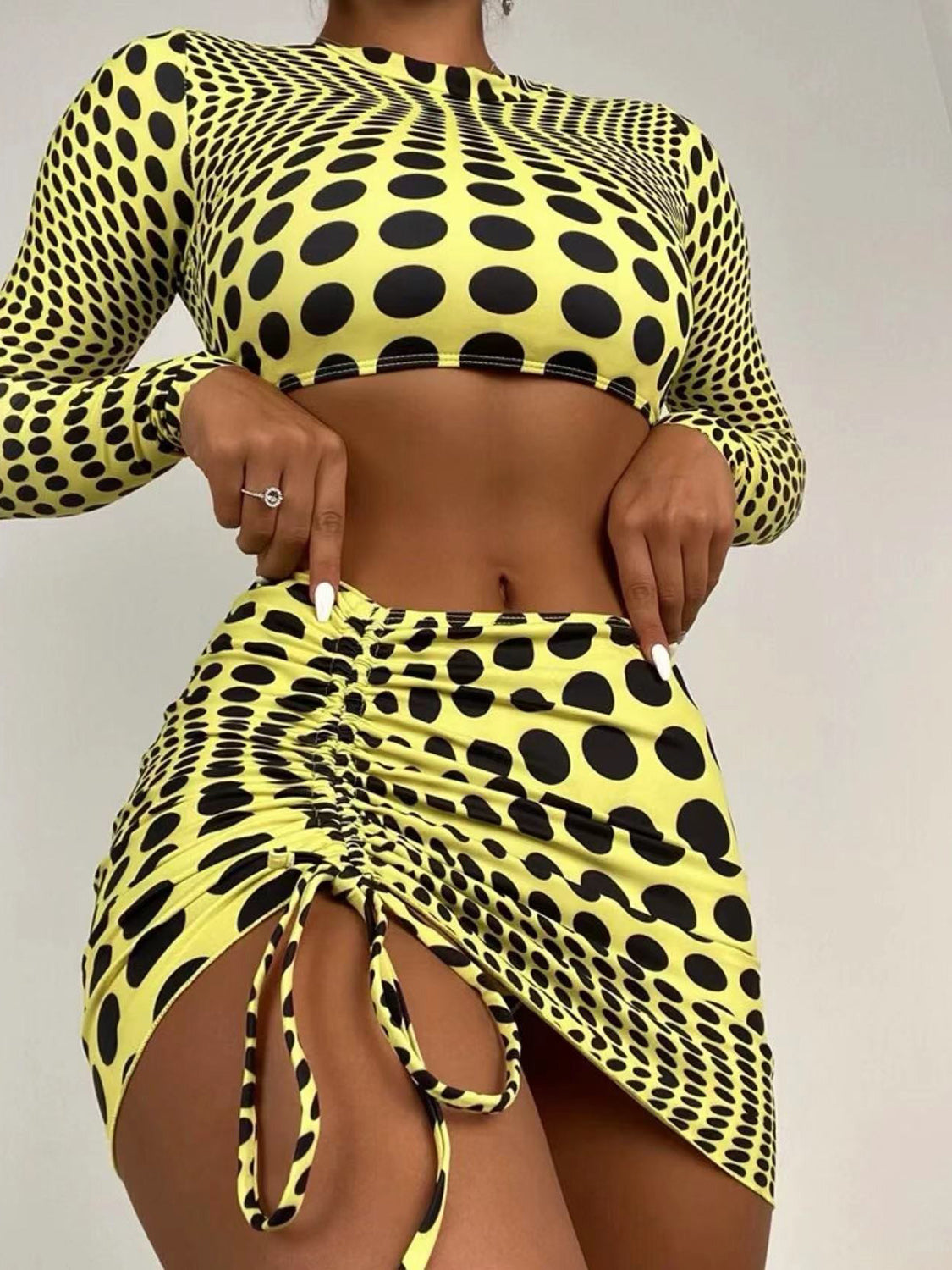 Polka Dot Long Sleeve Three-Piece Swim Set