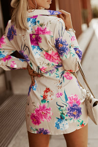 Multicolor Floral Print Wrap Tie Mini Shirt Dress