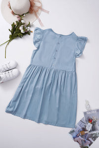 Flutter Sleeve Ruched Denim Casual Dress