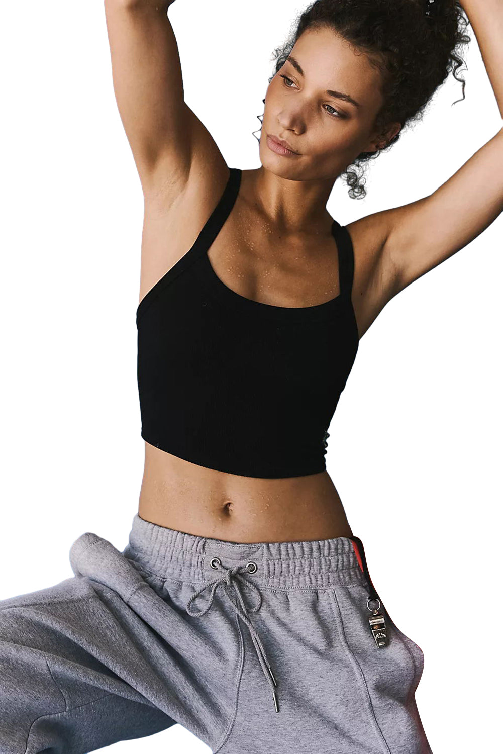 Black Athletic Ribbed Cropped Cami Tank Top