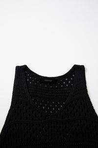 Black Swimsuit Cover-up Hollow Out Crochet Cover Up Dress with Slits