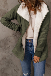 Women's Winter Coats Green Faux Suede Fleece Lined Open Front Jacket