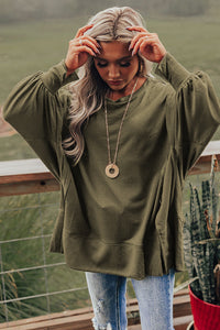 Olive Green Patchwork Drop Shoulder Oversized Top Sweater