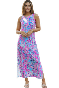 Casual Sleeveless Maxi Dress Purple Abstract Floral Print Midi Maxi Casual Dresses