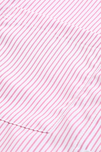 Pink Smocked Cuffed Striped Boyfriend Shirt with Pocket