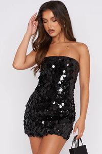 Black Strapless Bodycon Mini Sequin Dress