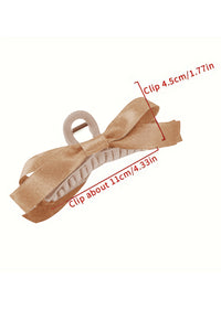 French Beige Bow Decor Large Hair Claw Clip Women's Beauty Accessories