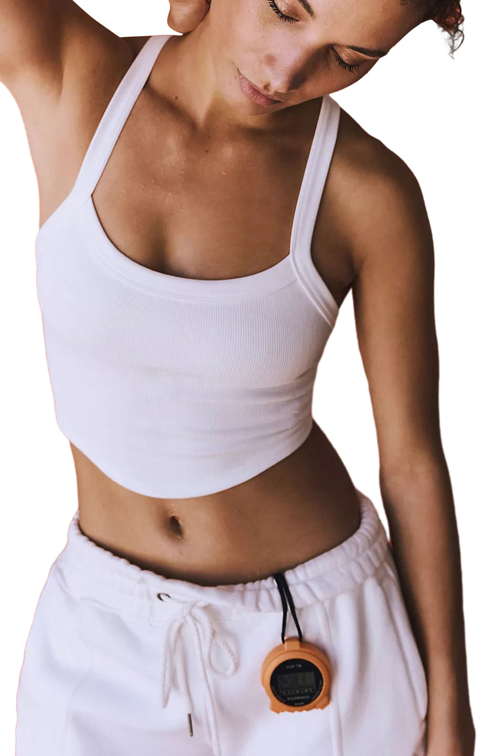 White Athletic Ribbed Cropped Cami Top Womens Crop Tops and Tank Tops