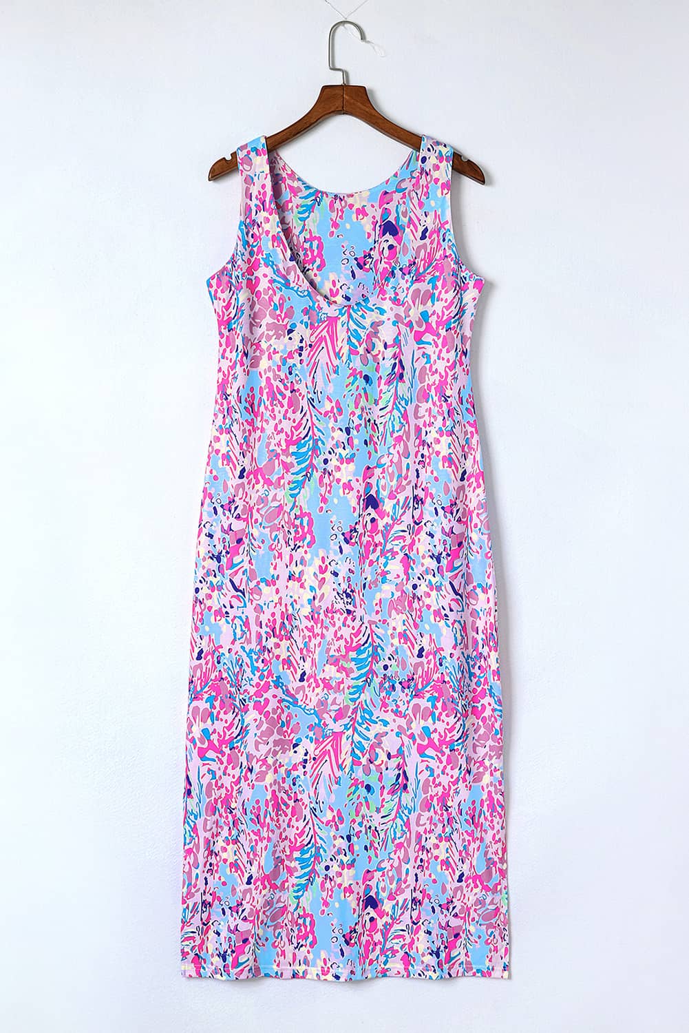 Casual Sleeveless Maxi Dress Purple Abstract Floral Print Midi Maxi Casual Dresses