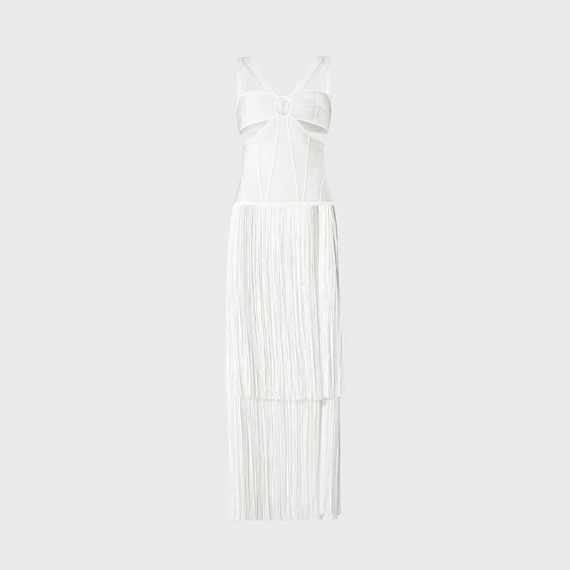 JELENA New Long Dress Sexy Suspenders Fringe Party Club, Street Socialite Elegant Bandage Maxi Dress