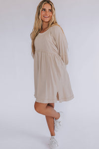 Oatmeal Dress 3/4 Sleeves High Waist Slits Short & Casual Dresses