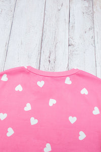 Pink Valentine Heart Print Long Sleeve Tee and Shorts Lounge Set Pajamas