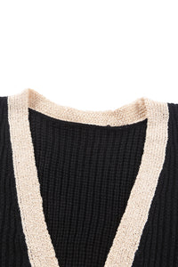 Black Contrast Trim Open Front Lantern Sleeves Cardigan