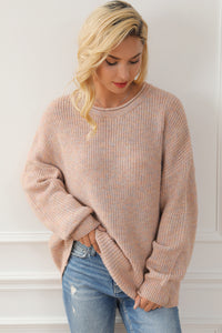 Multicolor Rolled Round Neck Drop Shoulder Sweater