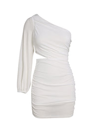 White Asymmetric One Shoulder Cutout Bodycon Dress