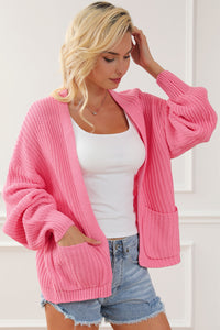 Pink Solid Pocketed Open Short Cardigan