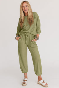 Matching Fashion Outfit Set Long Sleeve Top Drawstring Joggers Set (Top and Bottoms included) Loungewear