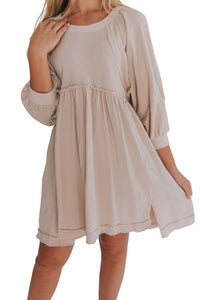 Oatmeal Dress 3/4 Sleeves High Waist Slits Short & Casual Dresses