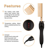 2 In1 Hot Comb Hair Straightener Electric Heating Comb Fast Heating