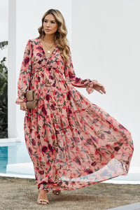 Long Sleeve Casual  Maxi Dress Wild Lotus Ruffle Tiered Style Womens Fashion Long Dresses