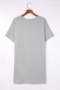 Gray Side Pockets Short Sleeve Tunic Top