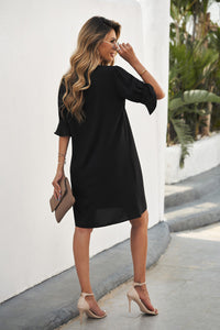 Black Ruffled Short Sleeve Mini Shirt Dress