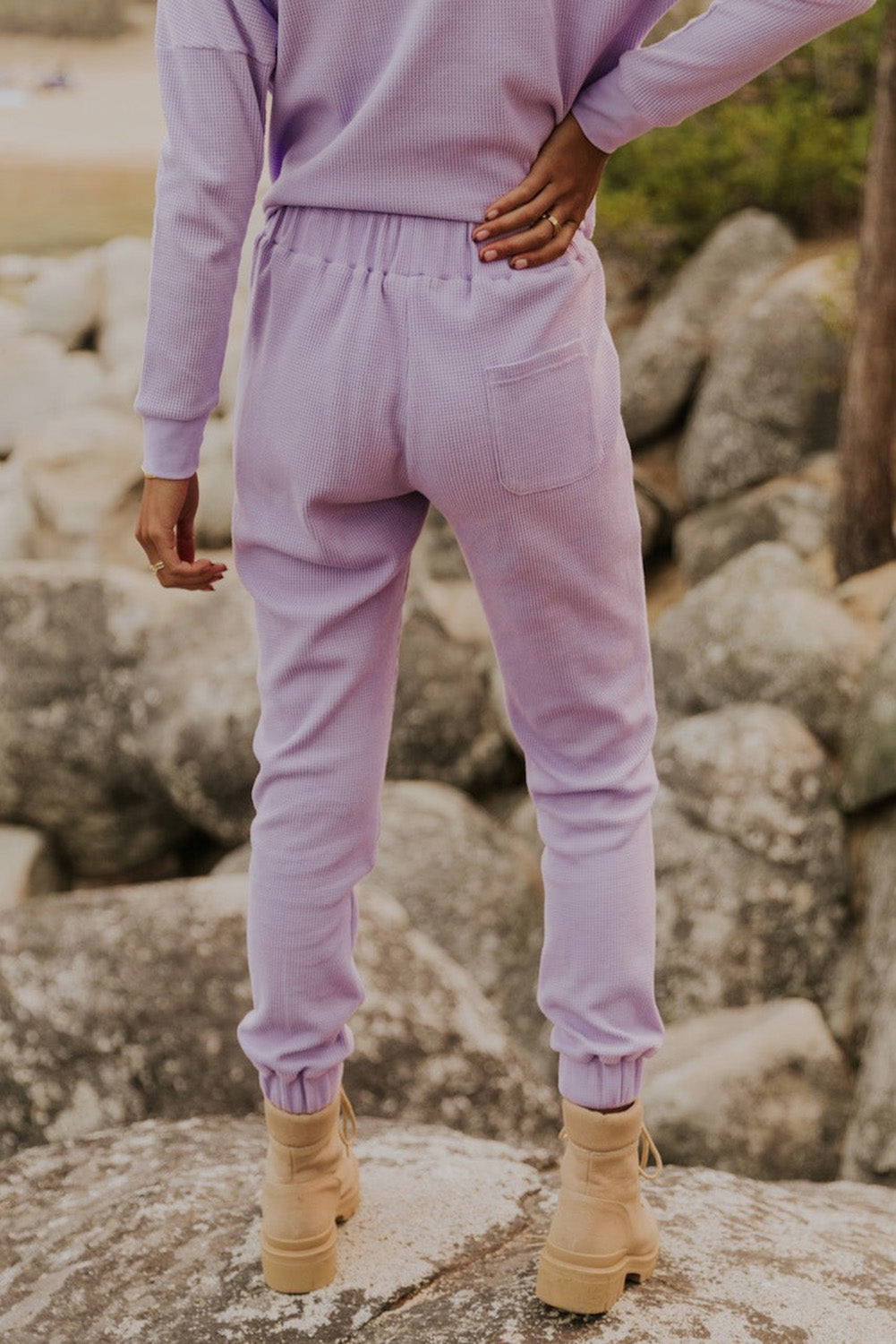 Waffle Knit Pullover and Jogger Pants Loungewear Set