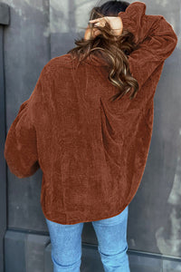 Long Sleeve Shirt Top Ribbed Coffee Textured Corduroy Puff Sleeve Shacket