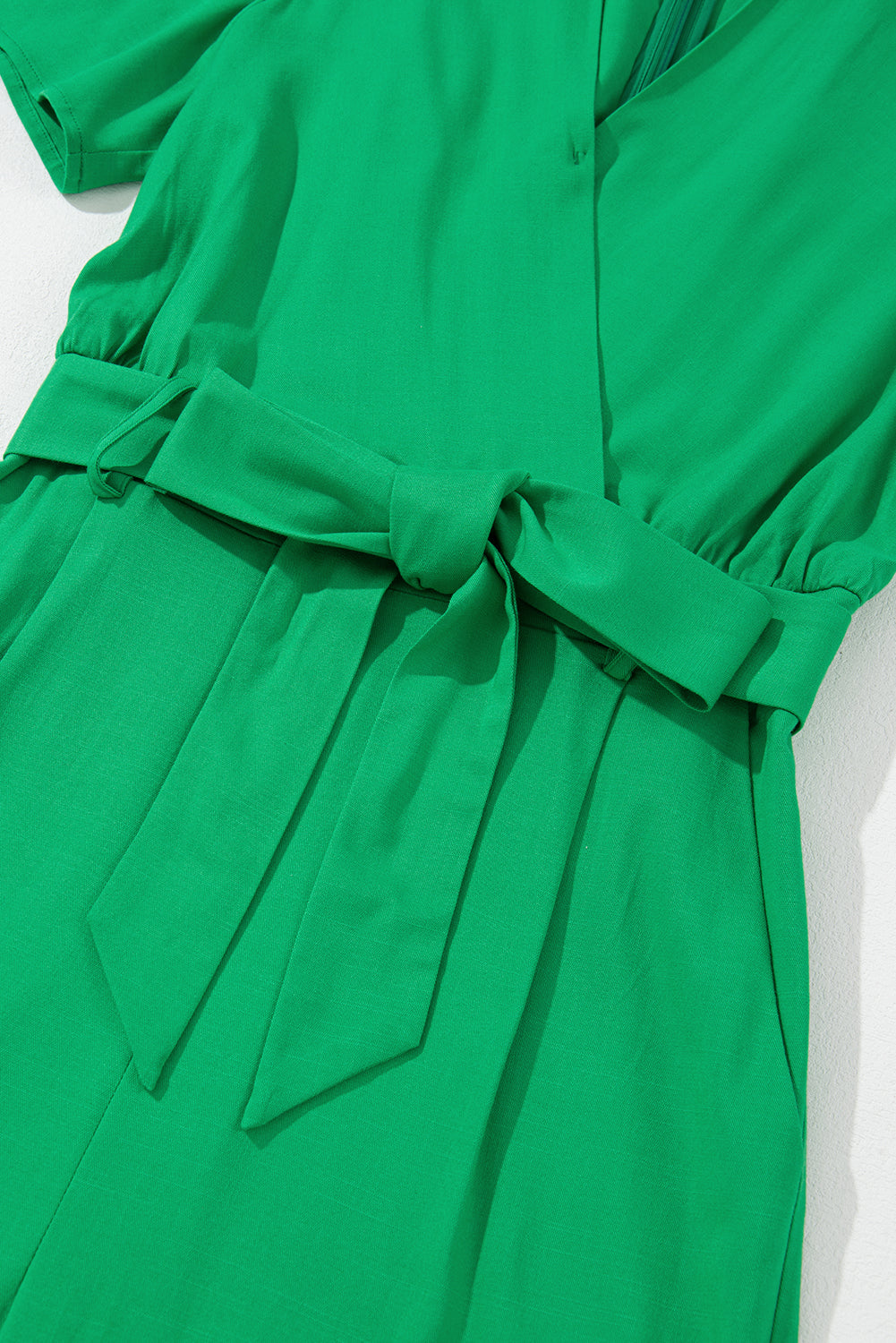 Bright Green Wrap V Neck Belted Elegant Jumpsuit Long Pants Romper