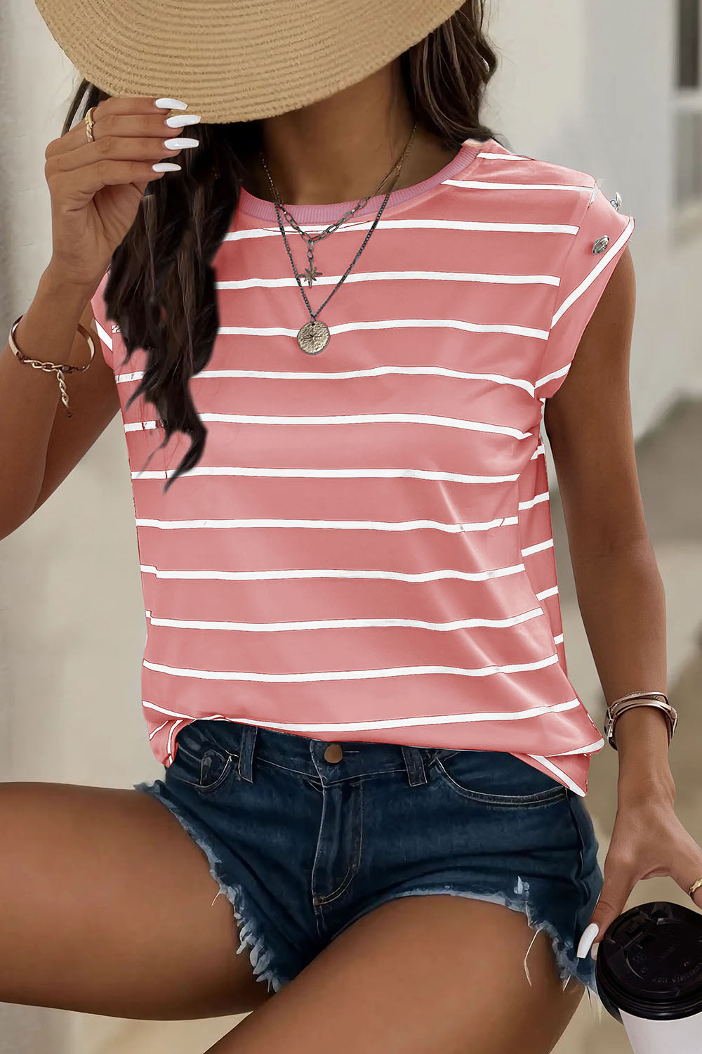 Striped Round Neck T-Shirt New Women's Fashion Casual Short Sleeve Blouse