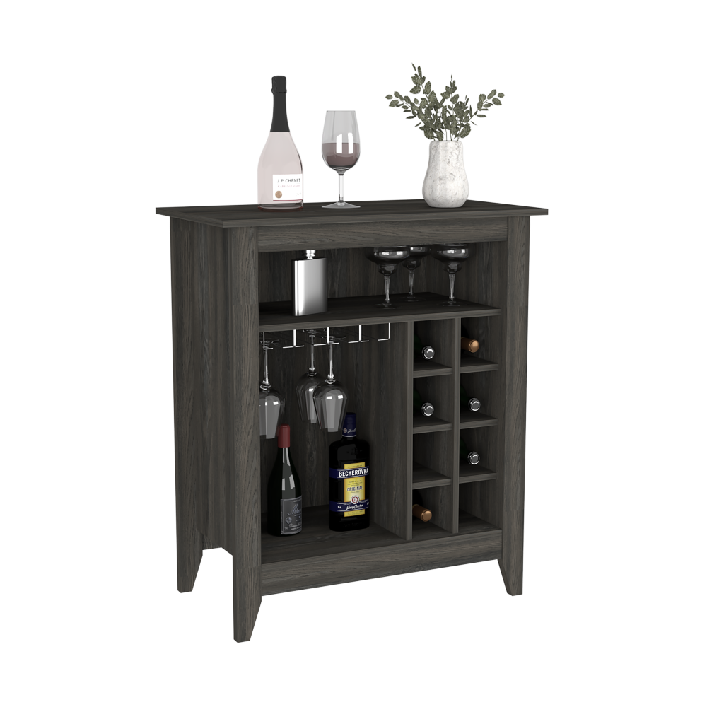 Wine Bar Cabinet Castle, One Open Shelf, Six Wine Cubbies, Carbon Espresso furniture wine cellar