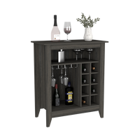 Wine Bar Cabinet Castle, One Open Shelf, Six Wine Cubbies, Carbon Espresso furniture wine cellar