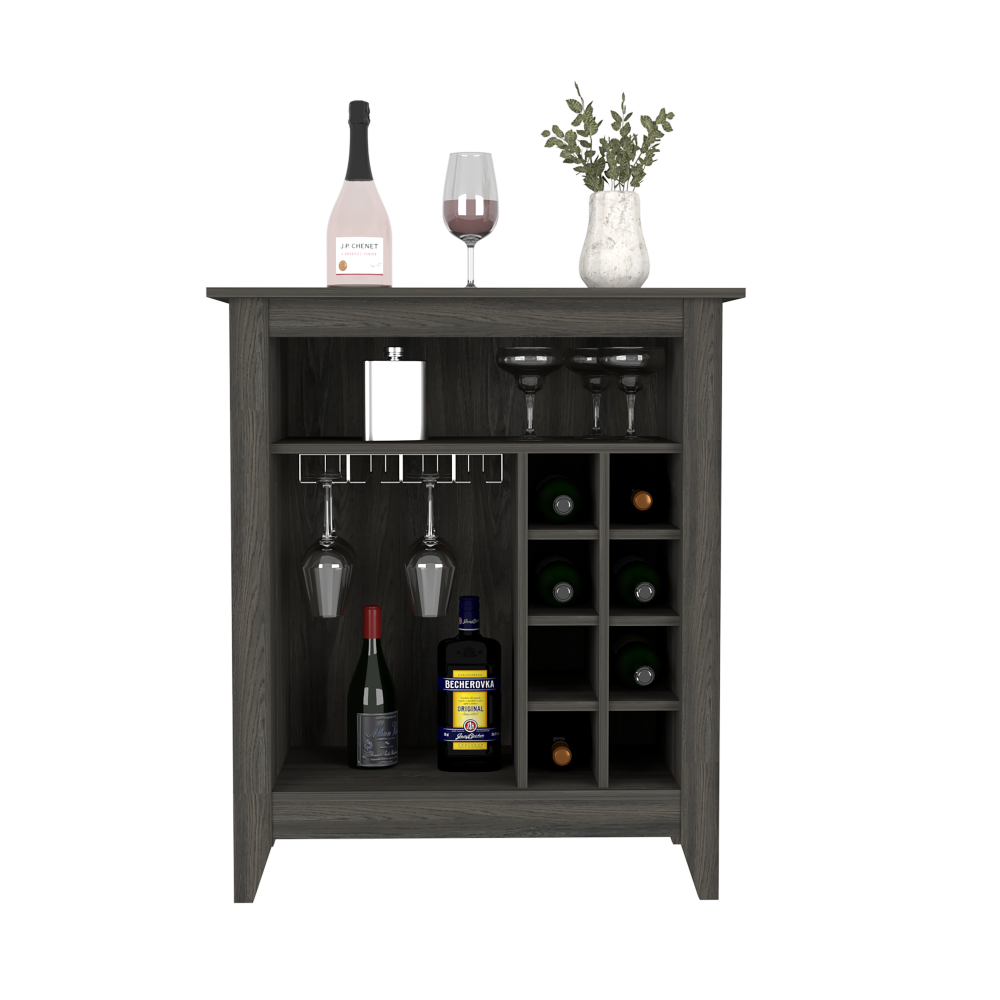 Wine Bar Cabinet Castle, One Open Shelf, Six Wine Cubbies, Carbon Espresso furniture wine cellar