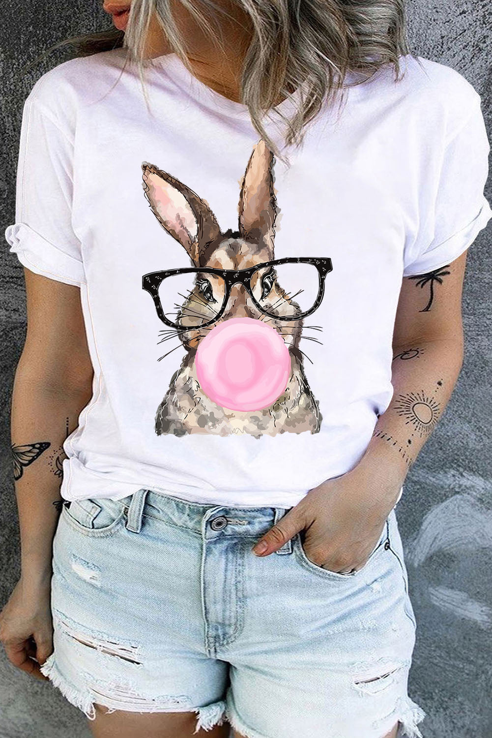 White Easter Bubblegum Rabbit Graphic Plus Size Tee