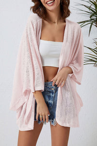 Pink Sheer Open Sweater Lightweight Knit Long Sleeve Cardigan