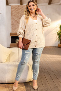 Fashion Open Sweater Apricot Plus Size Knitted Hollow out Button up Cardigan