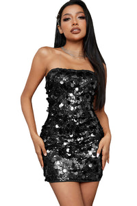 Black Strapless Bodycon Mini Sequin Dress