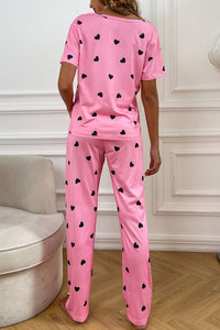 Women's Pajamas Pink Valentines Heart Print Tee and Pants Lounge Set