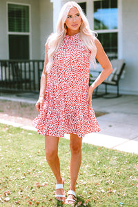 Pink Leopard Ruffled Tiered Sleeveless Mini Dress