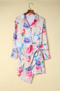 Multicolor Floral Print Wrap Tie Mini Shirt Dress