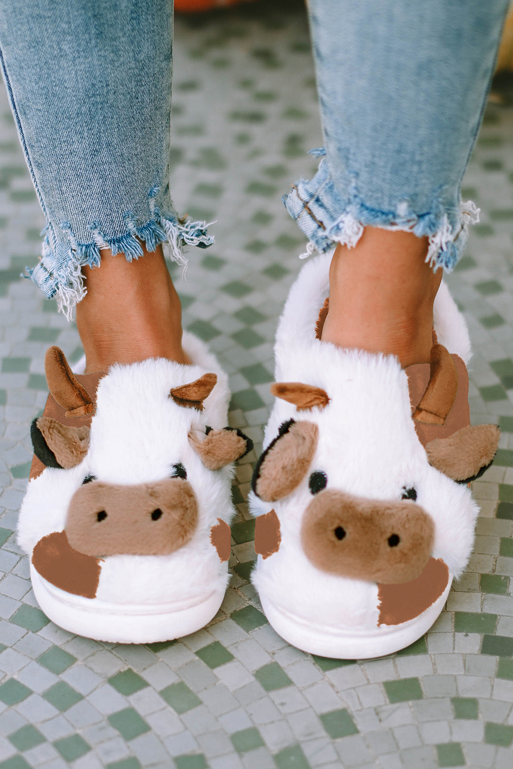 Camel Cartoon Cow Pattern Plush Lined Slippers