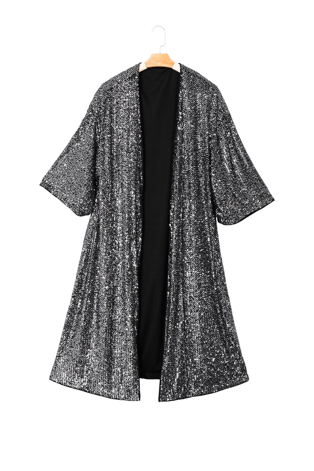 Long Cardigan Silvery Sequin Short Sleeve Kimono Womens Fashion