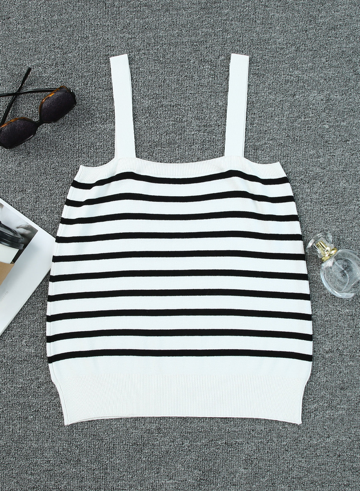 White Striped Tube Spaghetti Strap Knitted Tank Top