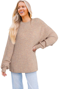 Multicolor Rolled Round Neck Drop Shoulder Sweater